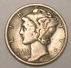 1937 Mercury Winged Head Dime 10 Cents Silver Coin VF