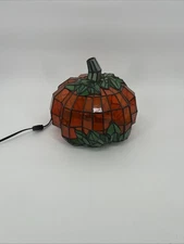 Stained Glass Tiffany Style Pumpkin Lamp 11" Diameter Halloween Autumn CRACKED
