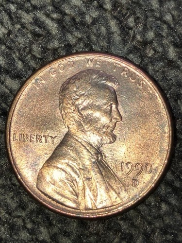 1990-D 1c Lincoln Penny Mint State Red Excellent Condition Misaligned