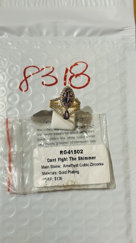 NIB Bomb Party Sz6 BP Ring RG41502 Cant Fight The Shimmer Amethyst CZ Gold Pl