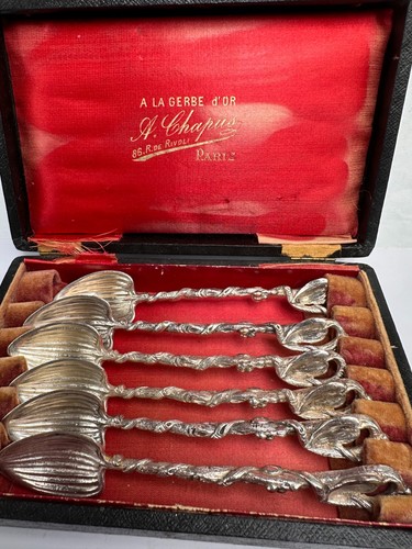 Rare 6 cuillères à Moka époque Art nouveau A. CHAPUS, Paris, A la Gerbe d'or - Picture 5 of 14
