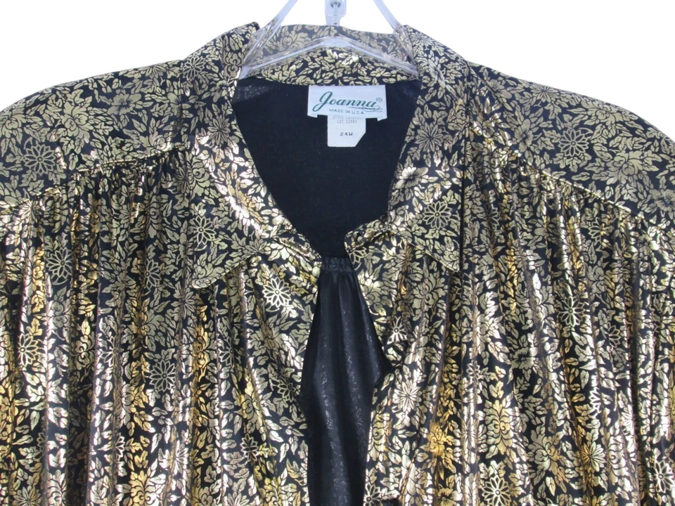 Camisa de Noche Glamurosa Vintage Años 70 80 Dorado Cojo Floral Metálico Top Mujer Talla 24W Foto 2 de 4