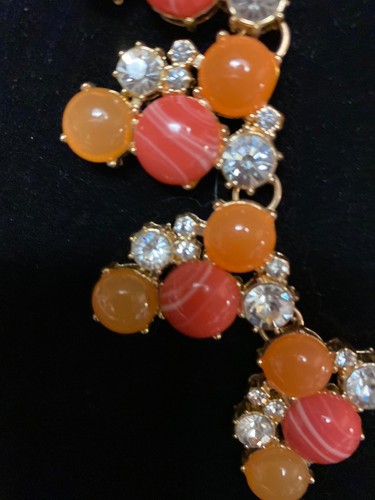 Vintage MCM Orange & Koralle Farbiges Glas & Klar Strass Schmuck Set 3 Stück - Bild 4 von 8
