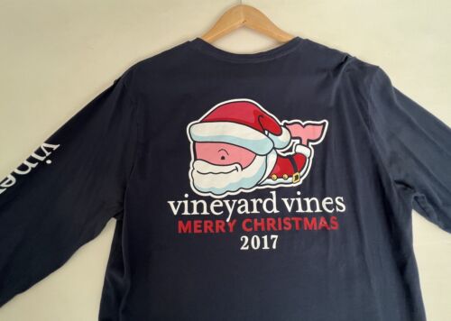 Vineyard Vines Langarmshirt blau Urlaub Santa Wal Grafikdruck Erwachsene M - Bild 11 von 17