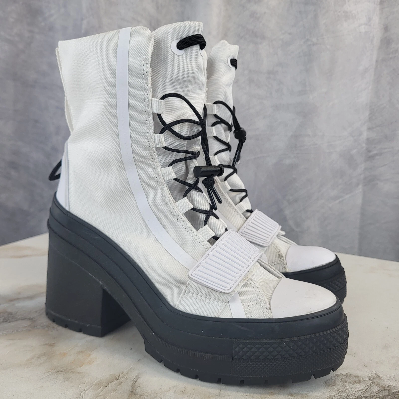 Stivali da combattimento Converse GR 82 doppio cinturino tacco grosso plateau donna 7 bianchi