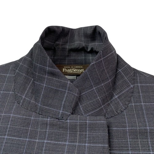 Mens 39 L Paul Stuart Charcoal Grey Double Windowpane Plaid Wool Suit - Picture 3 of 23