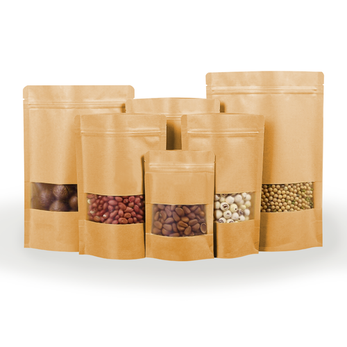 Kraft Paper Bags Stand Up Pouches Zip lock with Matte Clear Window - Picture 11 of 21