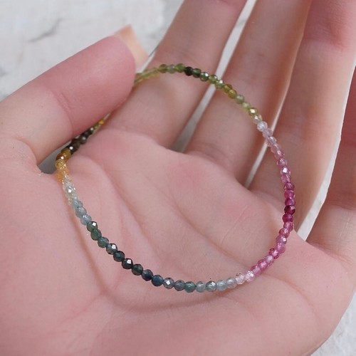 Multi Color Tourmaline 2-3MM Faceted Round Gemstone Beaded Women Bracelet 6-8" - Picture 8 of 8