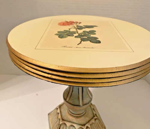 Four-9" Round Trivets/Hot Pads Pimpernel - Botanic Redoute Rose Feltro Schienali Vintage - Foto 6 di 12