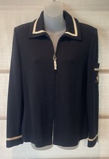 ST. JOHN EVENING Collection Blk Santana Knit Front Zip Jacket Slv. Pkt W/Emb. 6
