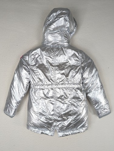 Appaman Girls Size 6 Metallic Silver Puffer Coat Jacket Hooded Fleece Lined - Picture 2 of 12