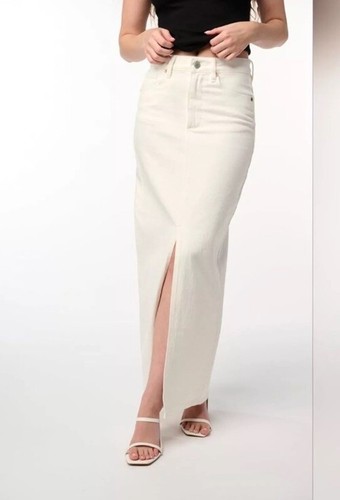 NWT! Blank NYC Hip & Trendy See You Again Long Denim Maxi Skirt Ecru Cream Sz 27 - Picture 2 of 15