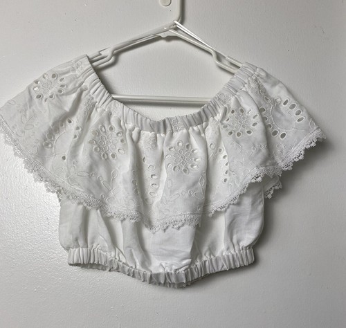 Mi Ami Francesca's White Paula Off The Shoulder Eyelet Ruffle Crop Blouse Size S - Picture 4 of 13