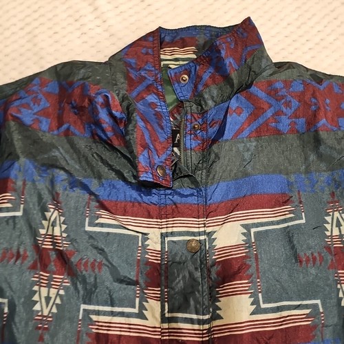 Vintage 90s Kaotic Green Aztec Tribal Windbreaker Jacket Unisex Size Large - Picture 4 of 10