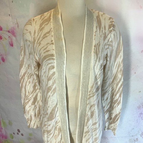 CHICO'S leichte Strickjacke 2 L 12 14 Pailletten Leinen vorne offen Animalprint - Bild 2 von 6