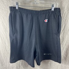 Champion Vintage Unisex Black Elastic Drawstring Waist Logo Sweat Shorts Sz L