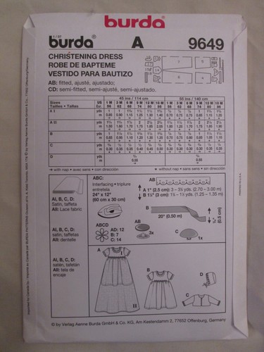 Burda 9649 Baby Toddler Christening Dress Jacket Bonnet Pattern 1-18M UC FF New - Picture 2 of 2