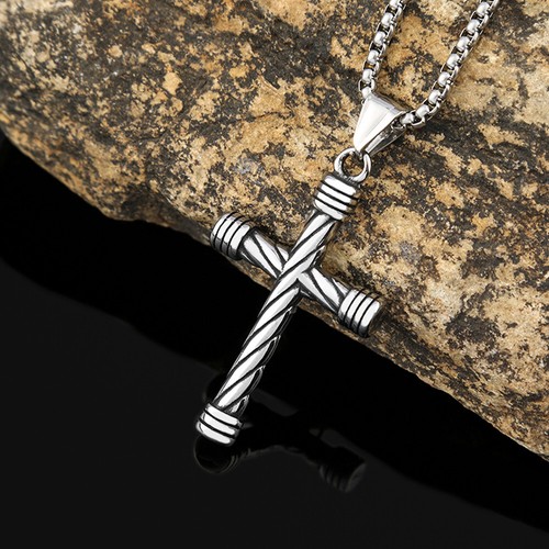Vintage Cross Mens Pendant Necklace Religious Stainless Steel Necklace Men Retro - Picture 5 of 5