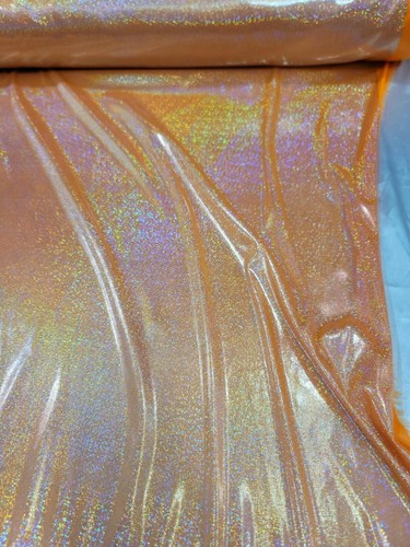 Neon Orange Sparkly Iridescent Light Weight Dress Glitter Print Fabric By Yard - Picture 2 of 8