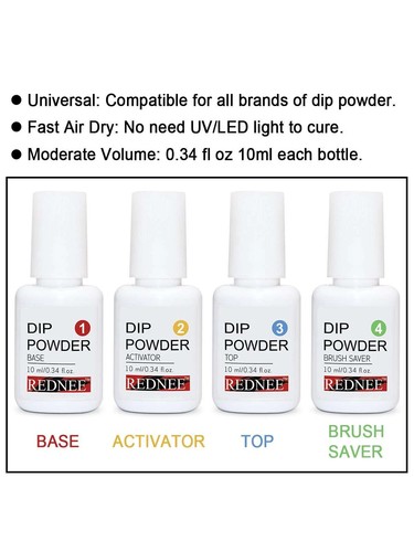 Kit Unghie 4pz REDNEE 10ml Dip Powder con Base Attivatore Top Coat Spazzola - Foto 5 di 5