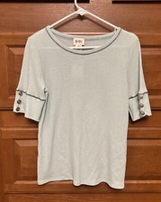NWT Bibi Boutique Waffle Knit top shirt Sz Small button accents turquoise 1416