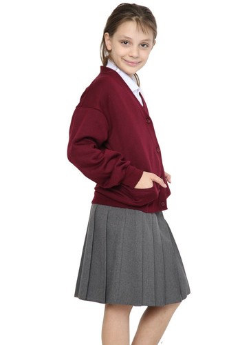 Girls School Uniform Fleece Sweat Cardigan With Front Buttons and Pockets - Picture 21 of 25