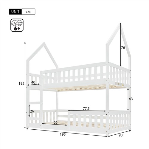 Double Bunk Beds 3ft Single Pine Wood Bed Kids Children Wooden Bed Frame White - Picture 6 of 12
