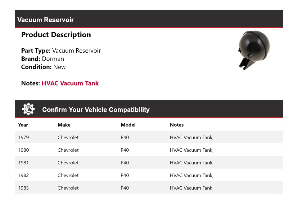 Для 1979-1983 Chevrolet P40 Dorman вакуумный резервуар 1980 1981 1982 - Изображение 2 из 4