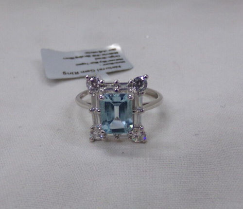 Women's Adjustable Signed 925 Silver Ring With Natural Sky Blue Topaz Stone NEW - Picture 1 of 5