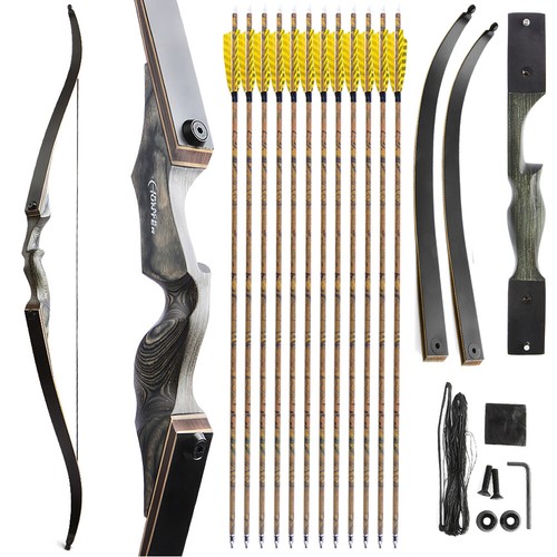 60" Takedown Recurve Bow 20-60lbs Carbon Arrows Hunting Wooden Archery Target
