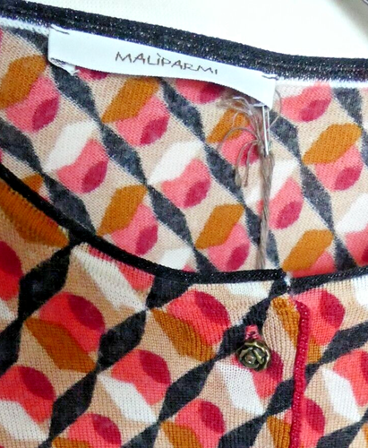 Cardigan Maliparmi stampato misto lana merino beige rosa #3244 US L, EU 44 - Foto 15 di 15