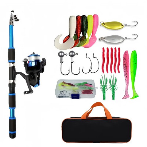 Full Kits With Telescopic Fishing Rod And Spinning Reel Baits Hooks Travel Pole - Picture 8 of 19