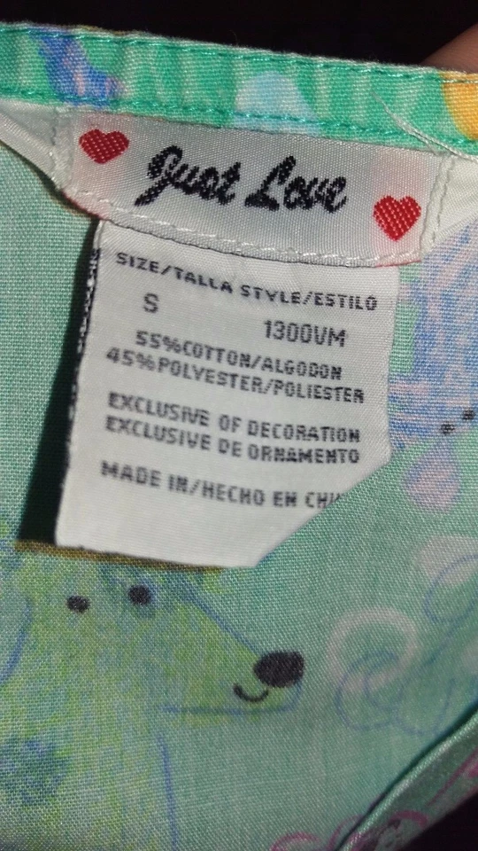 Camisa Médica Top Blusa Just Love Para Mujer Talla S Pequeña Multicolor Perrito Foto 2 de 3