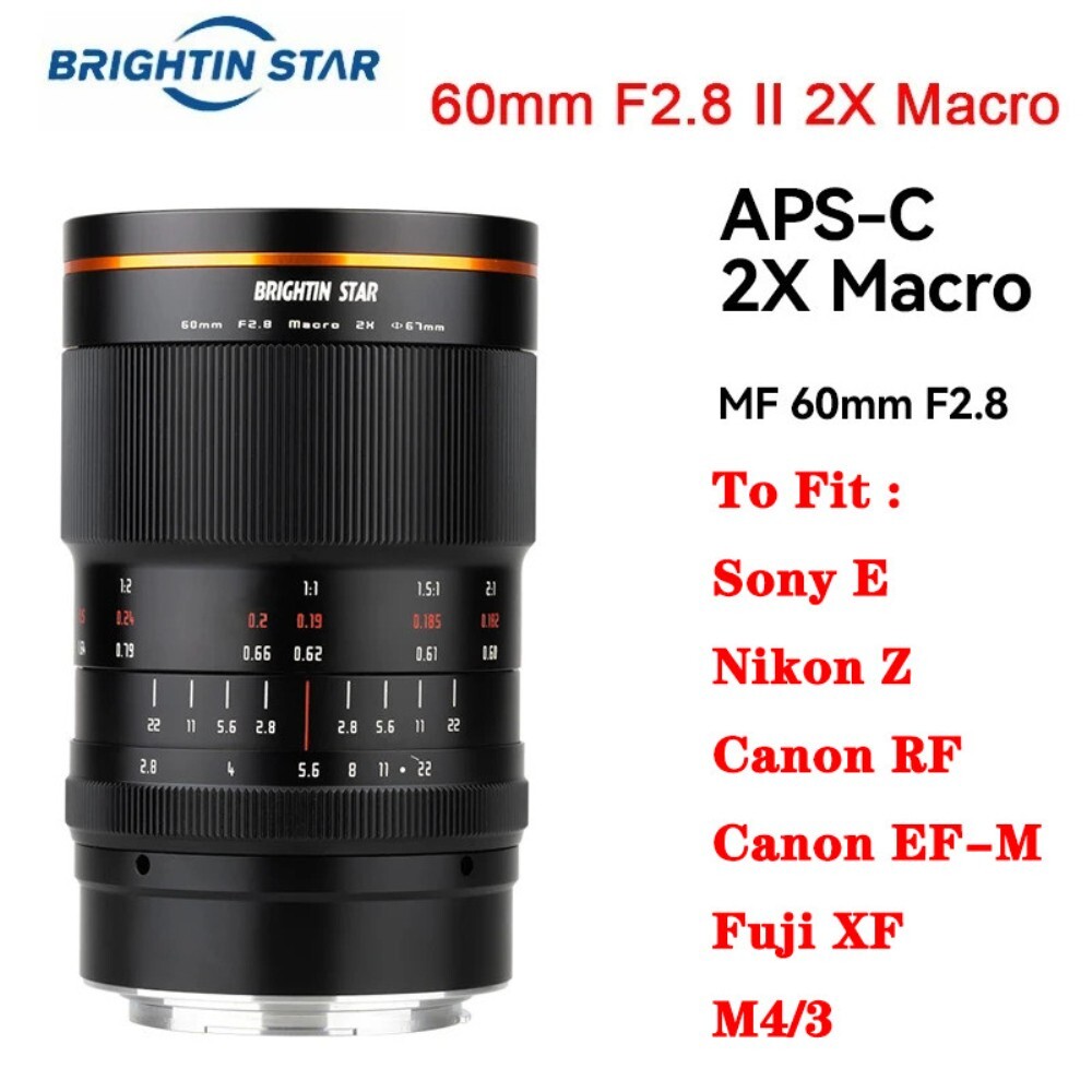 Brightin Star 60mm F2.8 II 2X Magnification Macro Lens for Fuji 