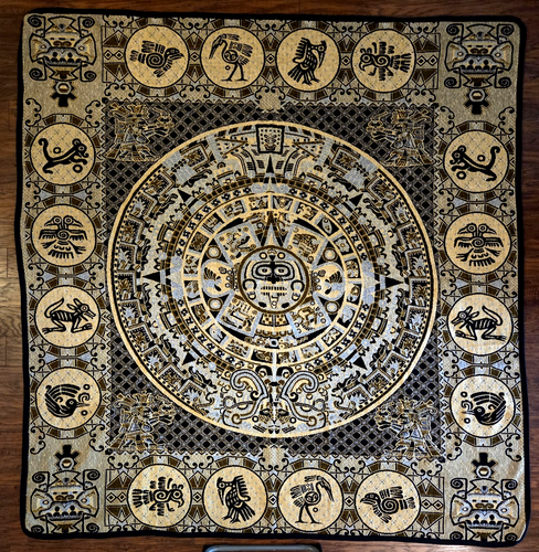 Woven Mexican Blanket Aztec Mayan Calender Lightweight Bedspread Tapestry 78x88 - Picture 2 of 6