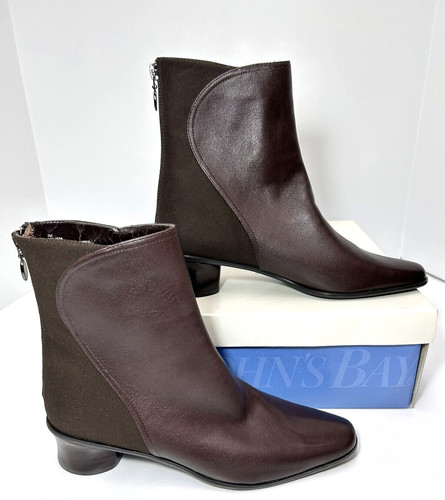 Brown Leather Ankle Boots Size 7M St. John's Bay Blanche Womens  Zip Block Heel