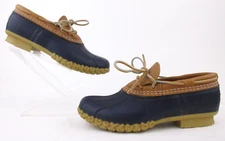 Womens The Original L.L. Bean Boots Rubber Moc Tan Navy Blue Size 8 