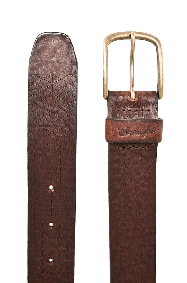 Wrangler Hombre Trenza Relieve Cuero Auténtico Cinturón Talla 85-115 , 2 Colores - Imagen 3 de 4