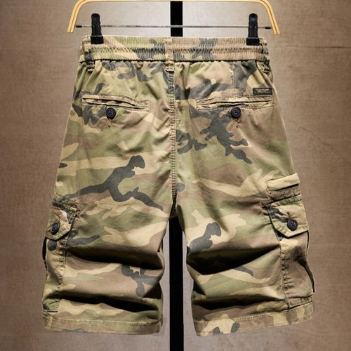 Pantalones Cortos de Carga de Camuflaje para Hombres Cintura Elástica Cordón Combate Medio Pantalones Verano - Imagen 4 de 10