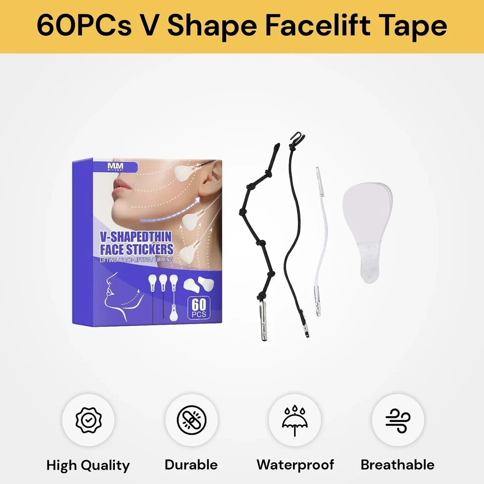 60PCS Face Lift Tape Ultra-Thin Invisible V-Shaped Facial Lifting Sticker Patch - image 2 of 4
