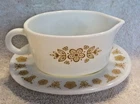 Vintage Pyrex by Corning Butterfly Gold Gravy Boat / Under Plate 1972-1978