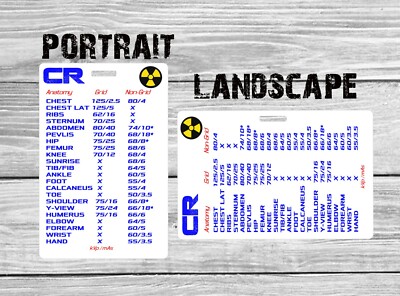 Tie-dye CR DR only Technique Chart radiology technologist