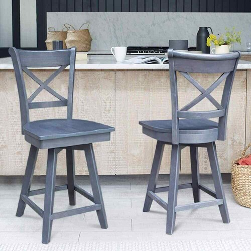 Charlotte Solid Wood Heather Gray Counter Height Stool - 24 in. SH - Picture 3 of 8