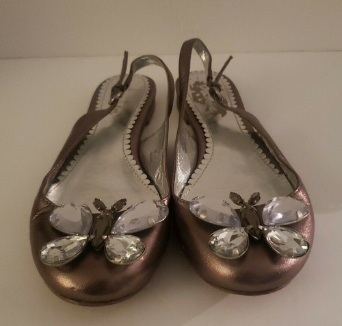 BODEN pewter Silver Metallic Leather Rhinestone Butterfly Slingback Flats 6 6.5 - Picture 3 of 10