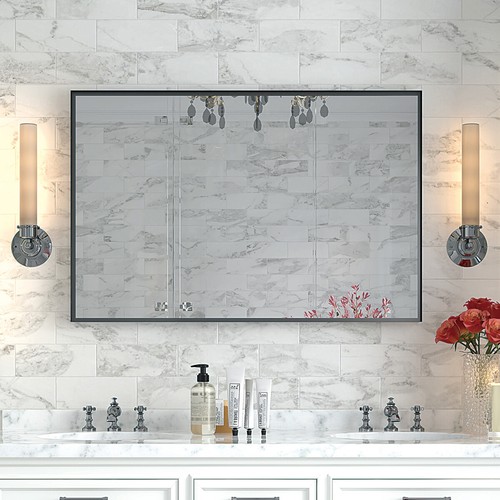 40"x30"Black Framed Bathroom Mirror Wall Vanity Mirror Horizontal Vertical Decor - Picture 3 of 9