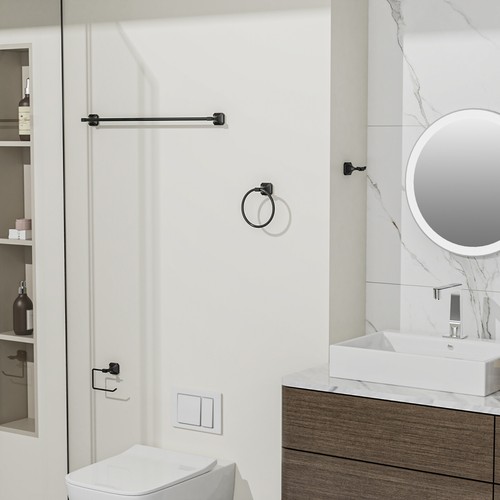 4PCS Towel Bar Set Matte Black Bathroom Hardware Set Stainless Steel Holder Set - Picture 2 of 10
