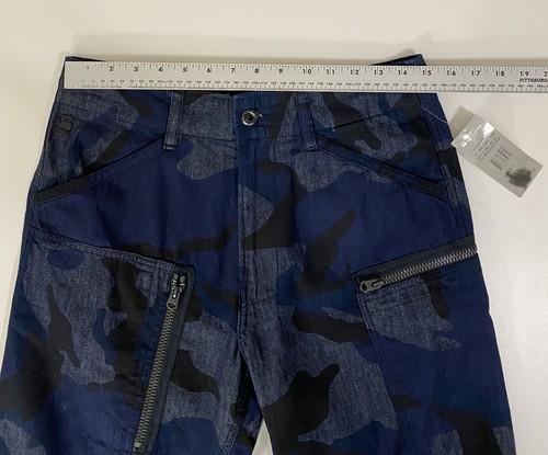 Pantalón de mezclilla G-Star azul camuflaje crudo cargo powel tappered puños para hombre 29X32 nuevo con etiquetas - Imagen 3 de 12