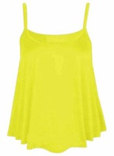 WOMENS PLAIN SWING VEST SLEEVELESS TOP STRAPPY CAMI LADIES FLARED UK