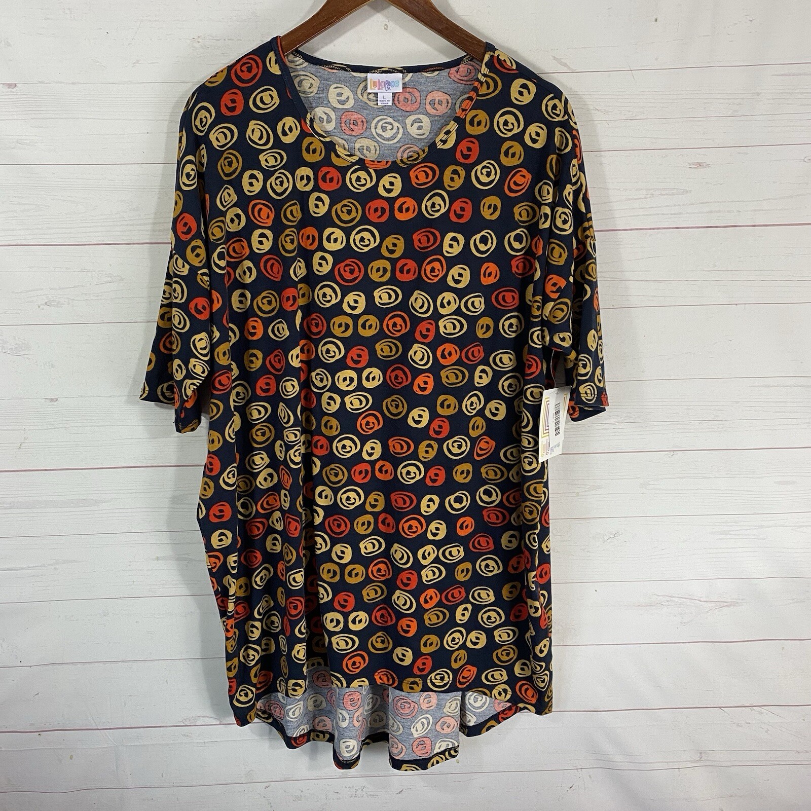 Lularoe Womens Irma Long Tunic Top Sz L Black Multicolor High Low Hem New