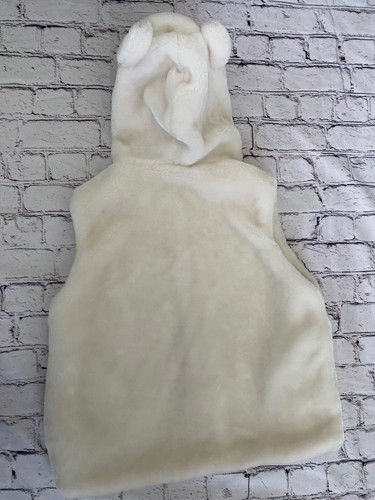 Fleece Polar Bear White Faux Fur White Hooded Vest Size Small Youth Vintage Zip - Picture 11 of 19